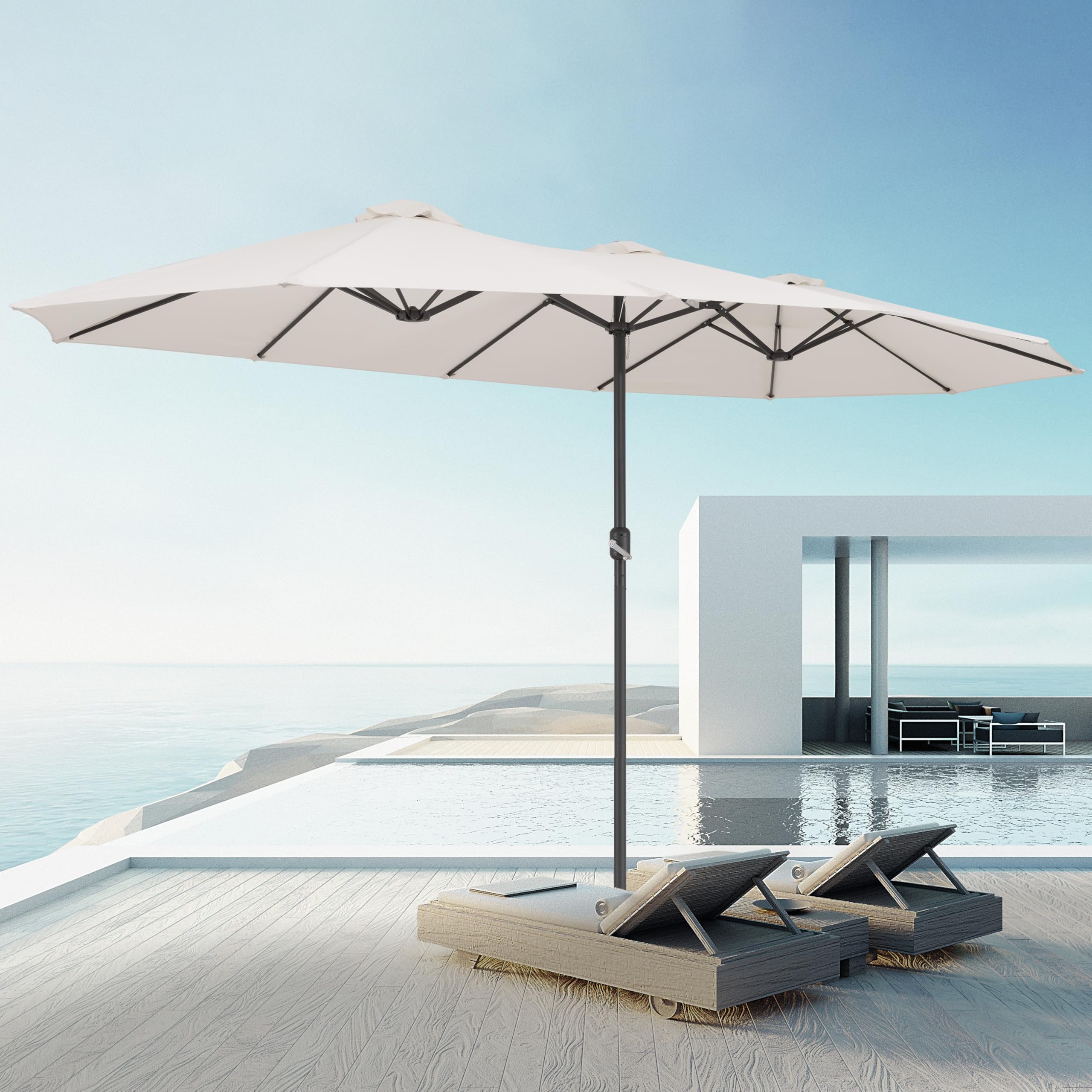 Kingsleeve® Parasol de Jardin Double XXL Protection Solaire crème 460x270cm avec manivelle Pare-Soleil avec Protection UV40+