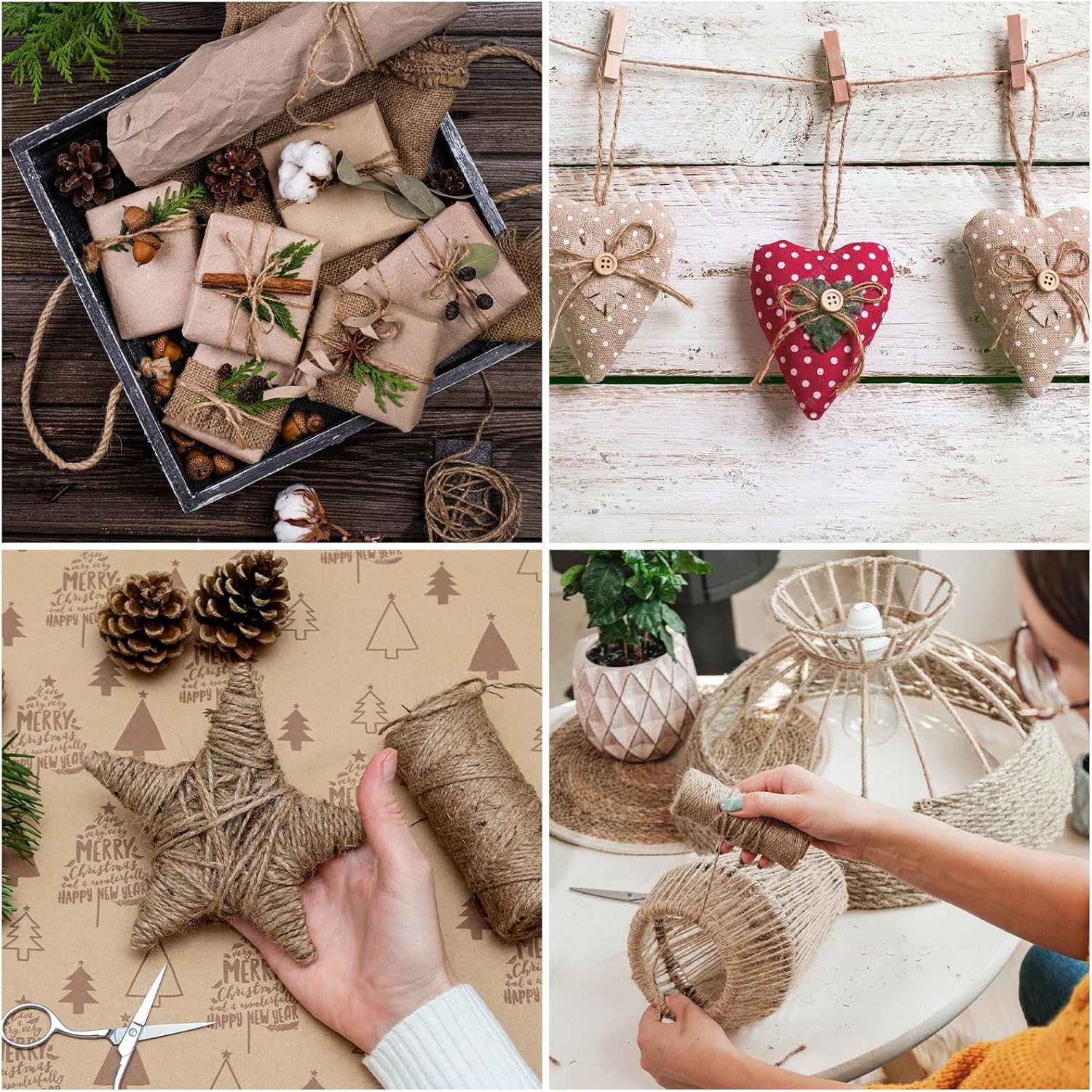 2 Pack Natural Jute Twine 250 Feet 2mm Long Brown Twine String for Crafts Gifts Wrapping Packing Gardening Crochet Knitting Macrame Decor