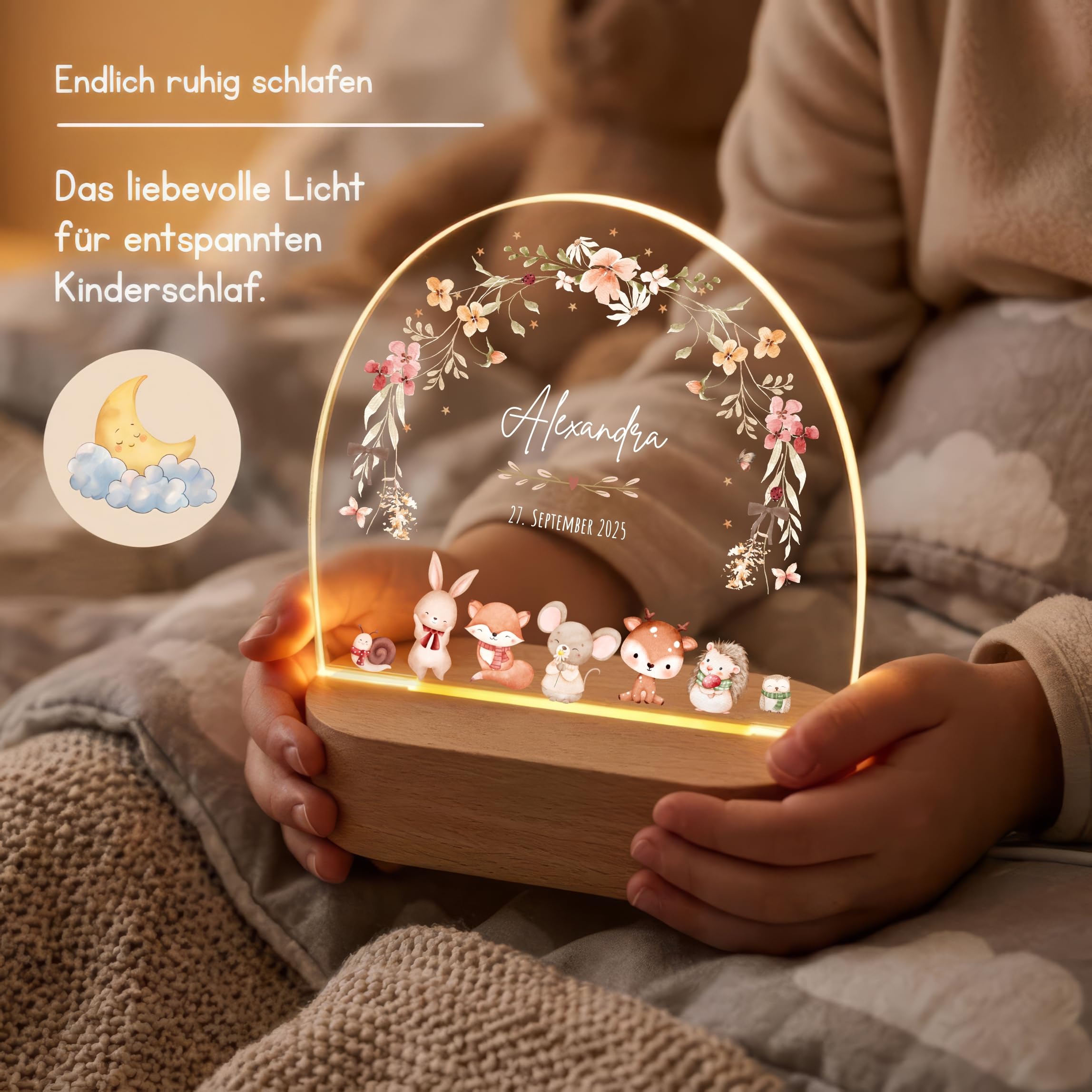 VILLA ROSA LOTTA Personalisiertes Nachtlicht für Babys mit Namen - Individuelle Geschenke Baby - Geschenk Zur Geburt Mädchen und Junge Personalisiert- Nachttischlampe Zur Geburt
