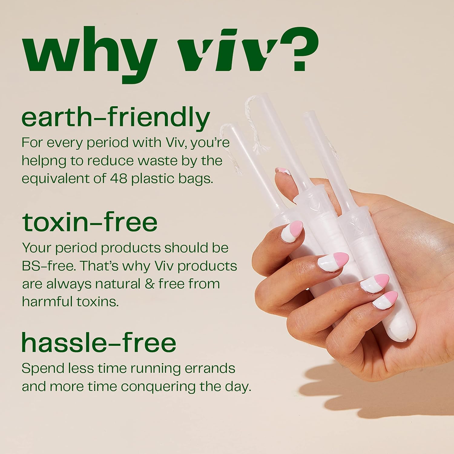 Viv Organic Cotton Tampons with Plant Derived Applicator (Regular (16ct)) : Health & Household