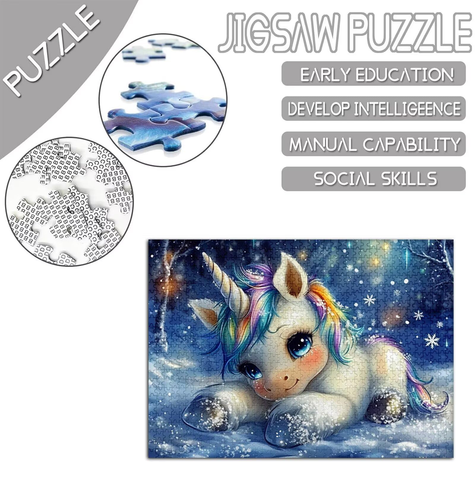 Jednorożec Puzzle 1000 Sztuk Dorosłych, Puzzle Śnieżynka Wzór Projekt, Jigsaw Dorosłych, 5D DIY Rzemiosło Rodzina Zajęcia z Pakowaniem Pudełka, Dekoracja ścienna do domu, 75 x 50 cm, Model298