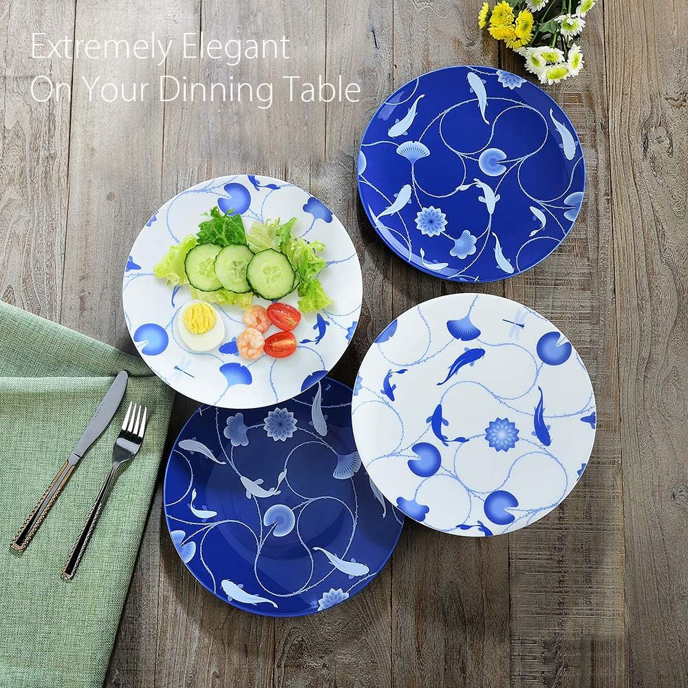 Buу 2 gеt 3 ZENS Bone China Dinner Plates,Premium Blue White 12 Inch Ceramic Japanese Dinner Plates Set of 4 for Serving Salad or Pasta