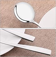 Vista 5 de Saedy Juego de 12 cucharas redondas, cucharas de sopa de caldo de acero inoxidable