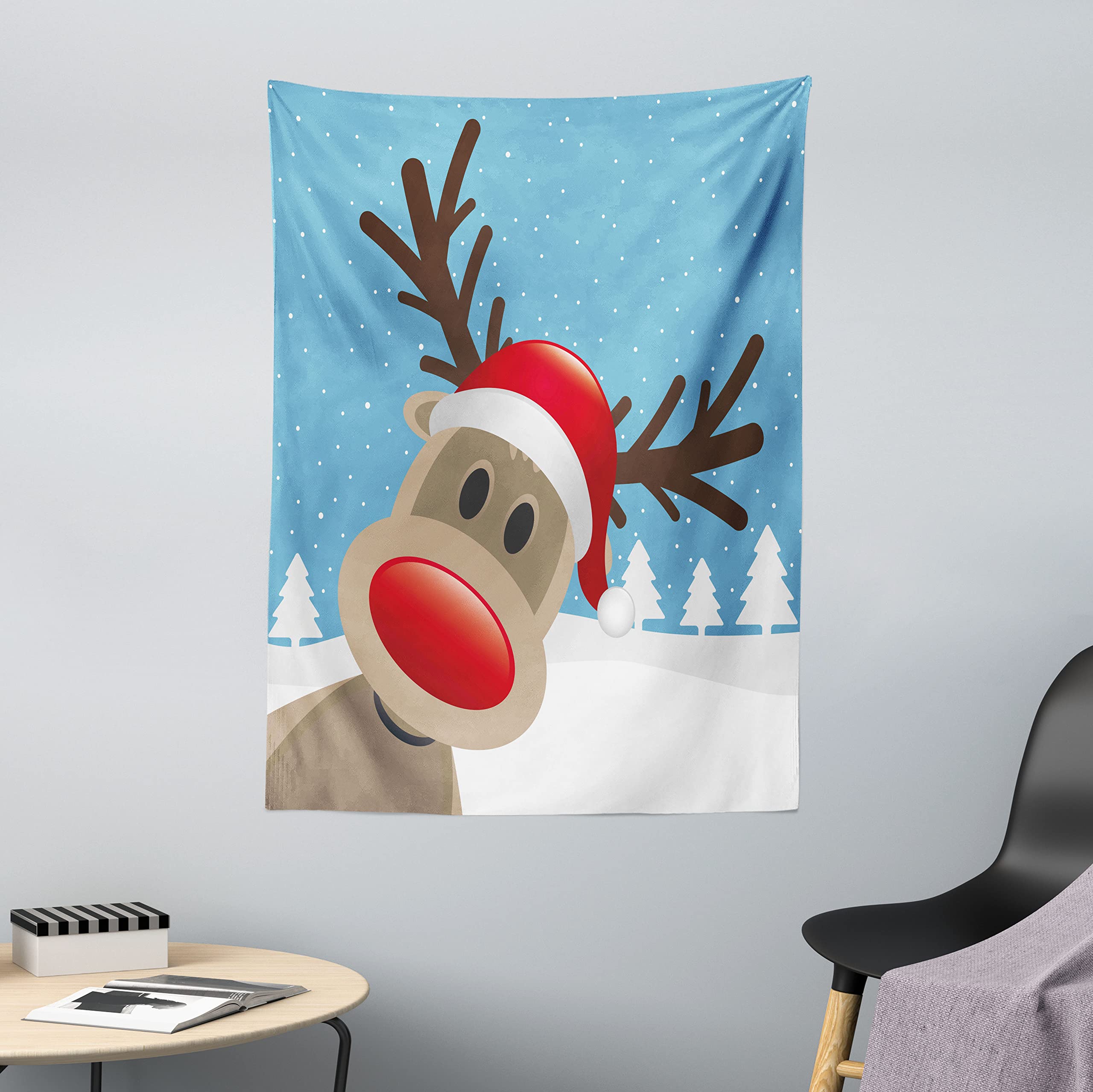 ABAKUHAUS Arazzo Natalizio Con Albero Invernale - Tappezzeria Da Parete 230x140 Cm In Microfibra Morbida, Stampato, Per Camera, Soggiorno, Dormitorio, Bianco E Rosso - 4
