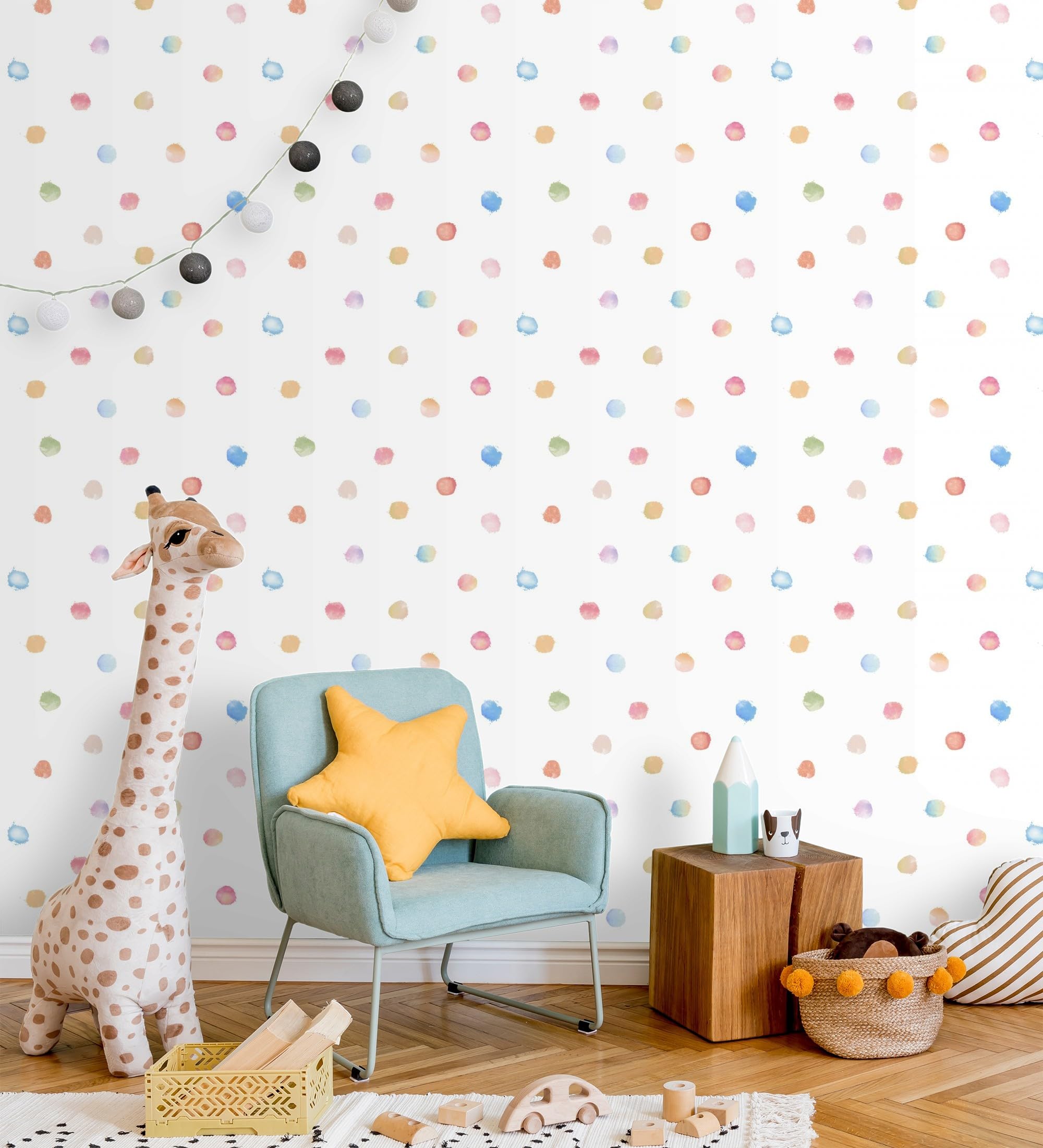 Papier peint enfant à pois lavable et facile à poser pour chambre bébé