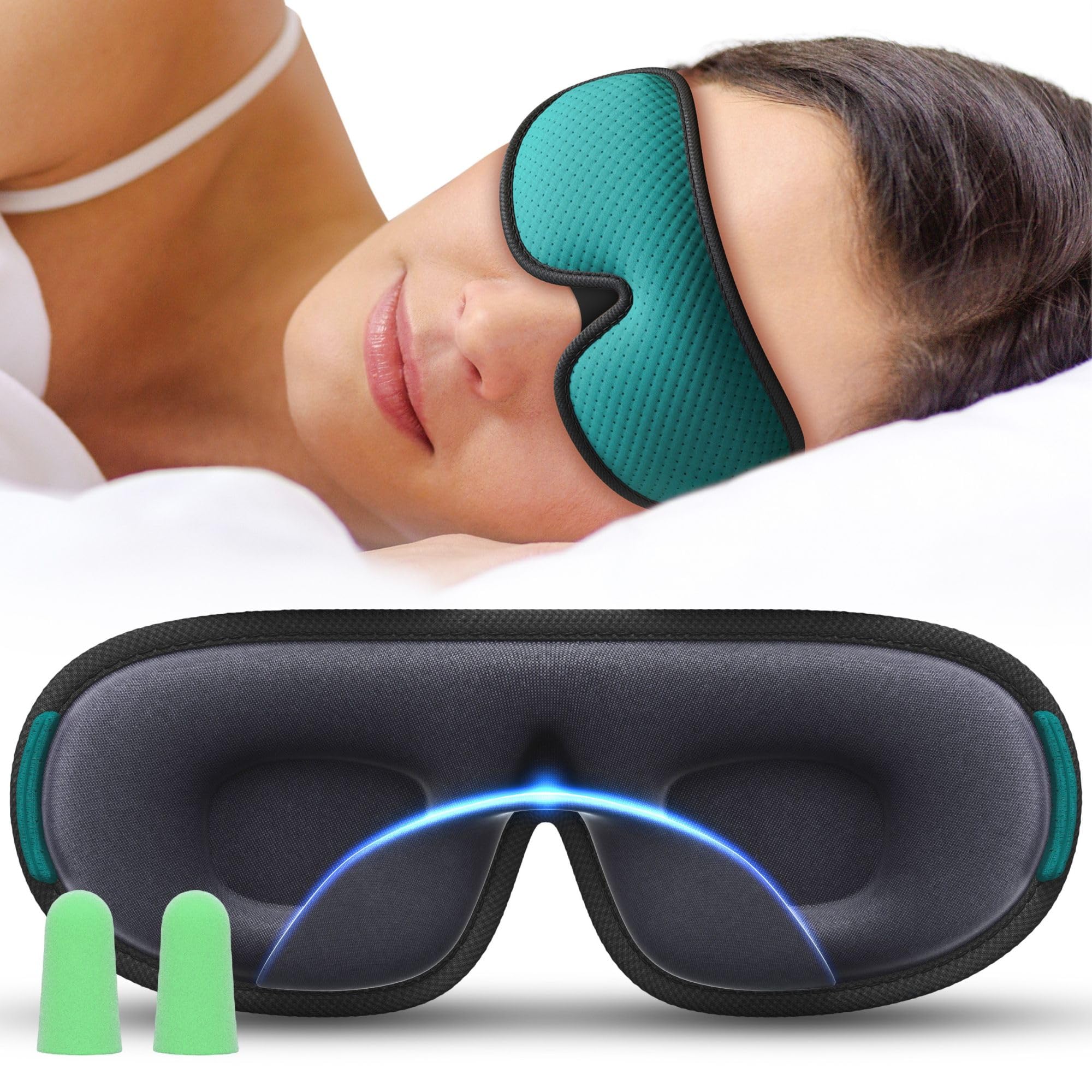 Medi Grade 3D Eye Mask for Sleeping [14pc] - 100% Blackout 3D Sleep Mask for Women/Men - Breathable Mesh Eye Cover with Adjustable Elastic Strap Bonus 4X Ear Plugs Travel Bag Carabiner & Hair Ties