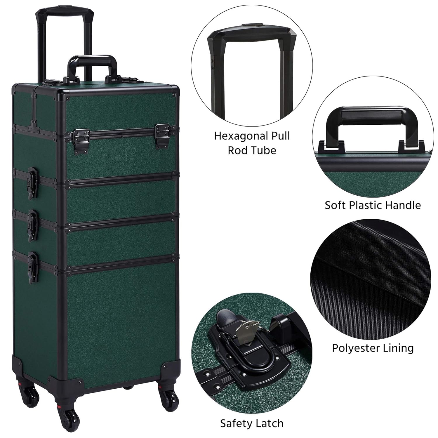 Yaheetech 4 in 1 Aluminum Rolling Makeup Case Professional Cosmetic Case Makeup Train Case Cosmetic Organizer Makeup Trolley Dark Green : Beauty & Personal Care