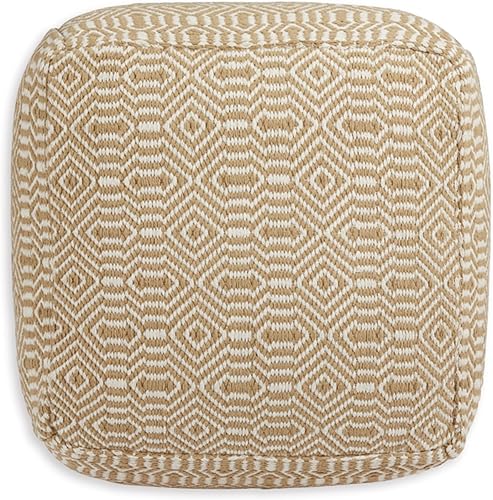 Miniatura 7 de Signature Design by Ashley Adamont - Puf geométrico tejido a mano, color beige y blanco
