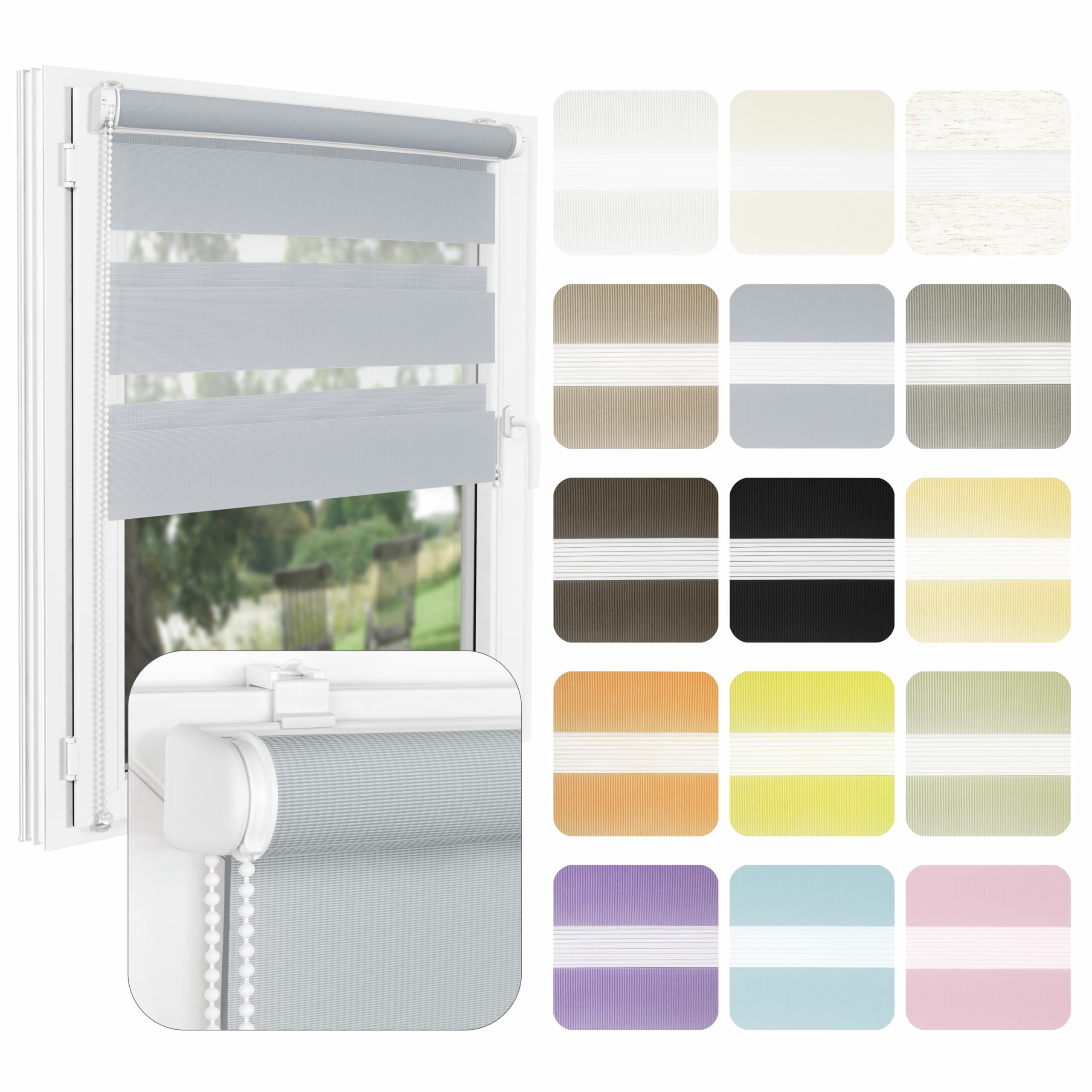 Doppelrollo Klemmfix ohne Bohren 90 x 150 cm, DuoRollo, Rollo für Fenster und Türen - Fensterrollo - Zebrarollo, Lichtdurchlässig & Verdunkelnd - Violett