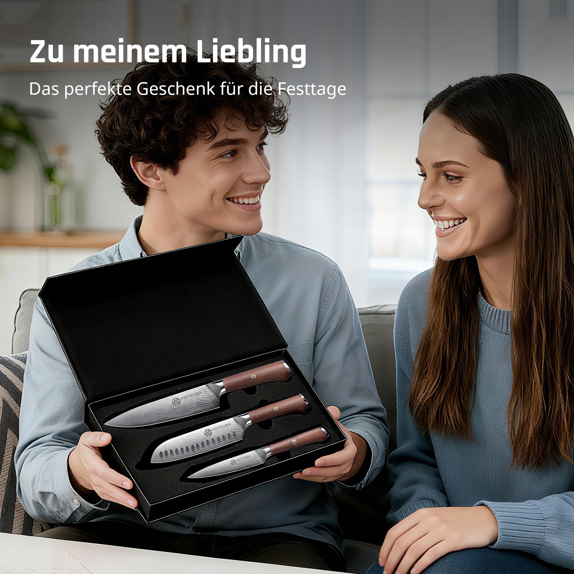 YOTSUBA Messerset 3-teilig, Japanisches Küchenmesser set Hochwertigem Carbon Edelstahl, Ultra Scharfes Messer Set mit Chefmesser Santokumesser Allzweckmesser