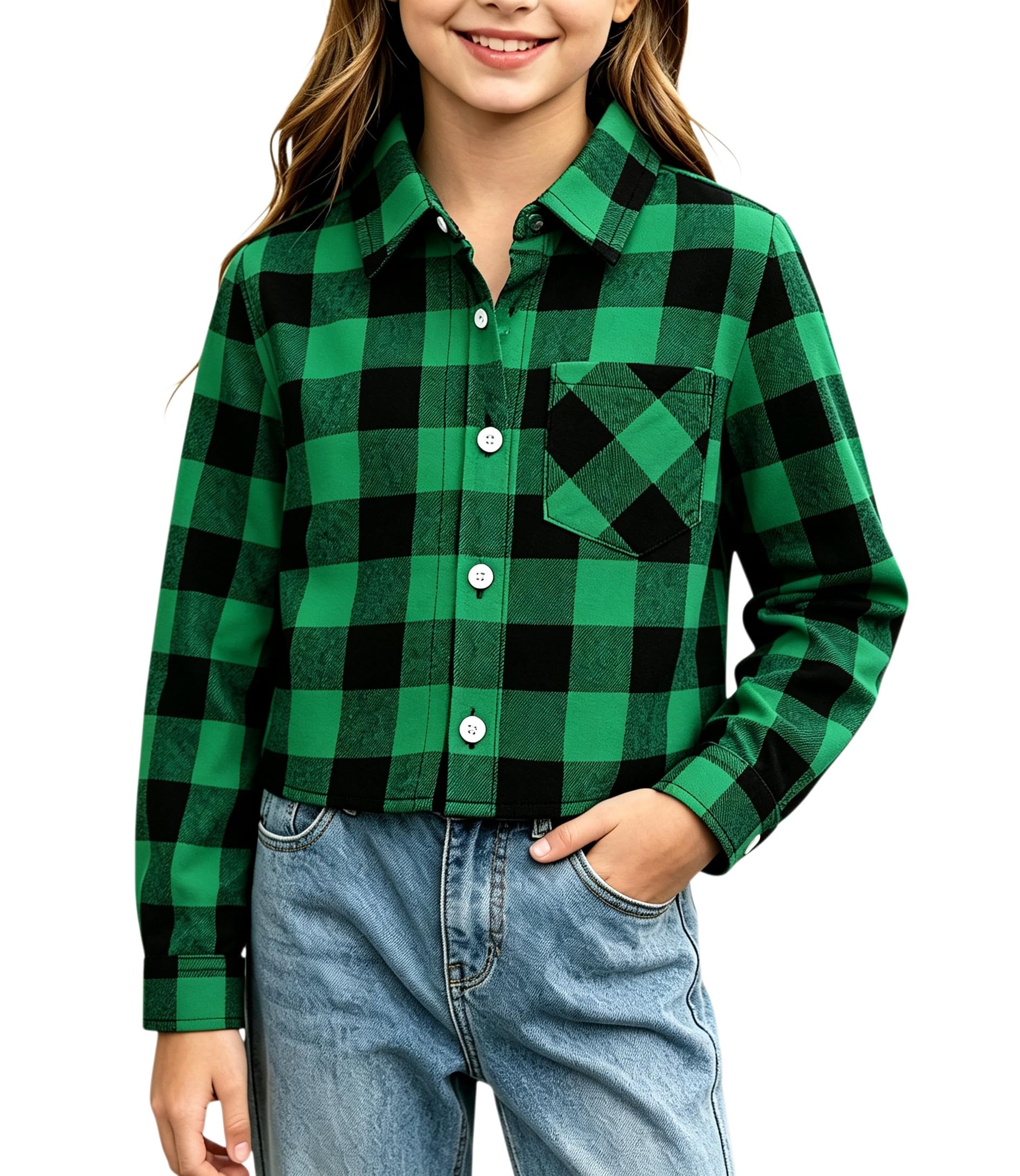 SANGTREE Womens and Girls Long Sleeve Flannel Shirt Plaid Button Down Shirt