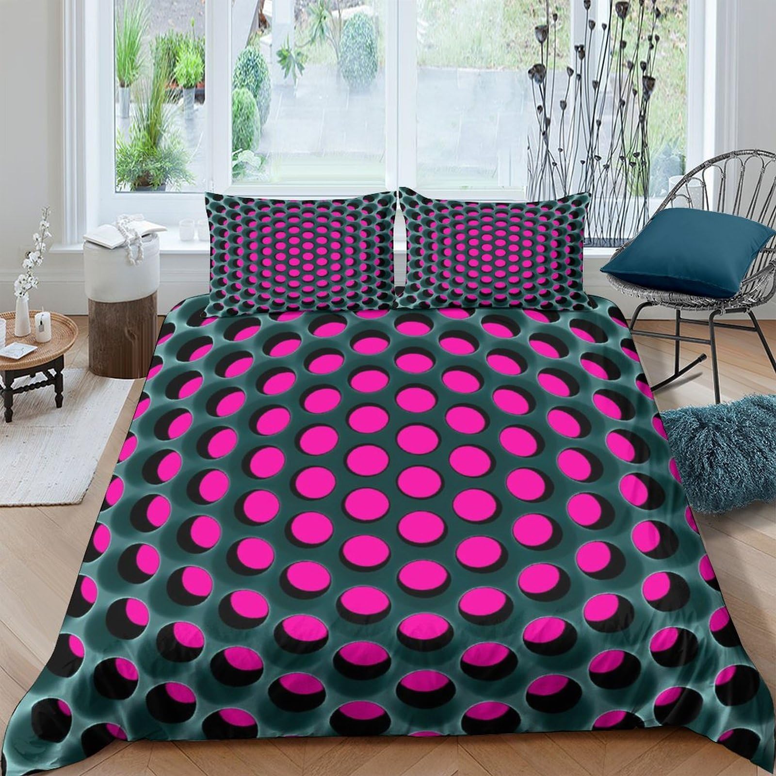 Ctjqhvkz Style-4 3D Printed Pink Dot Fitted Sheet Microfiber Soft Breathable Geometric Circle Bed Cover For Bedroom Dorm Mattress Protection Single（135X200cm）