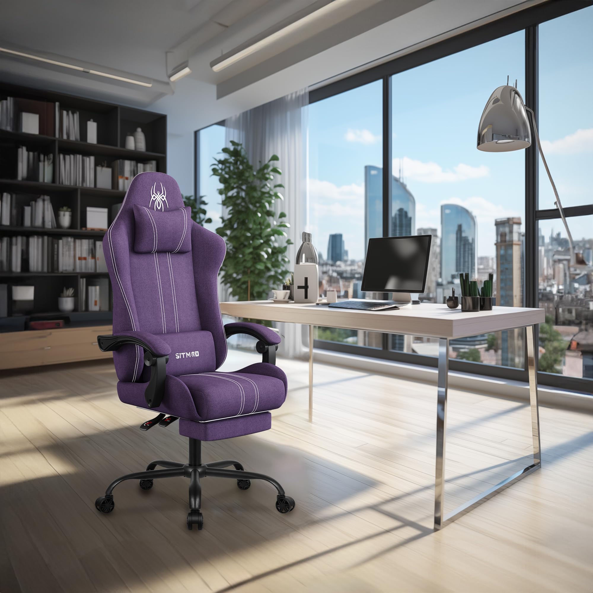 SITMOD Sedia gaming con Poggiapiedi, Ampia Sedia da Ufficio Ergonomica Imbottita, Alta Capacità di Carico, Sedia per Computer con Schienale Alto e Poggiapiedi, Tessuto a rete