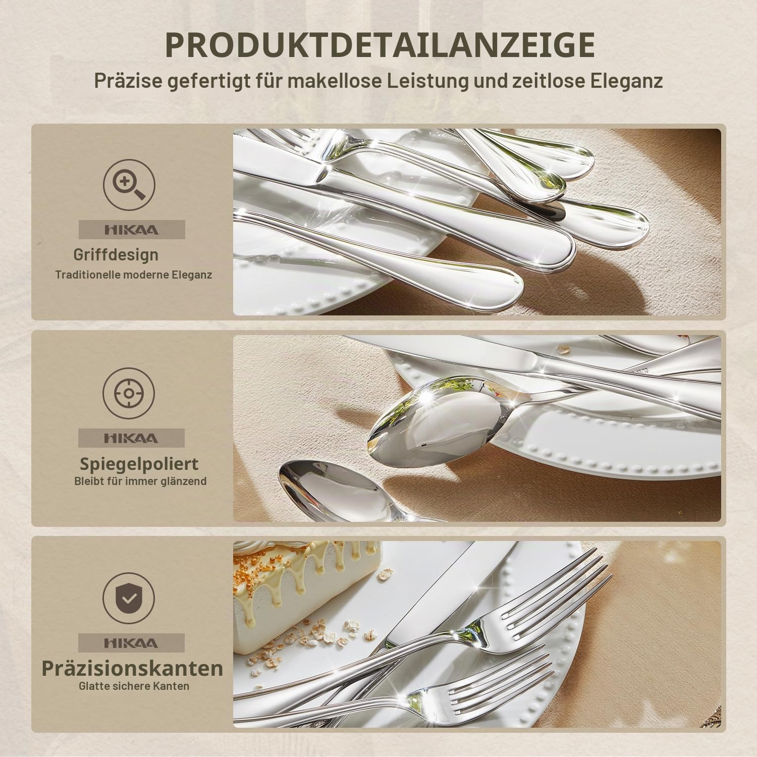 HIKAA Besteck Set 6 Personen, 30-Teiliges 18/10 Edelstahl-Besteckset