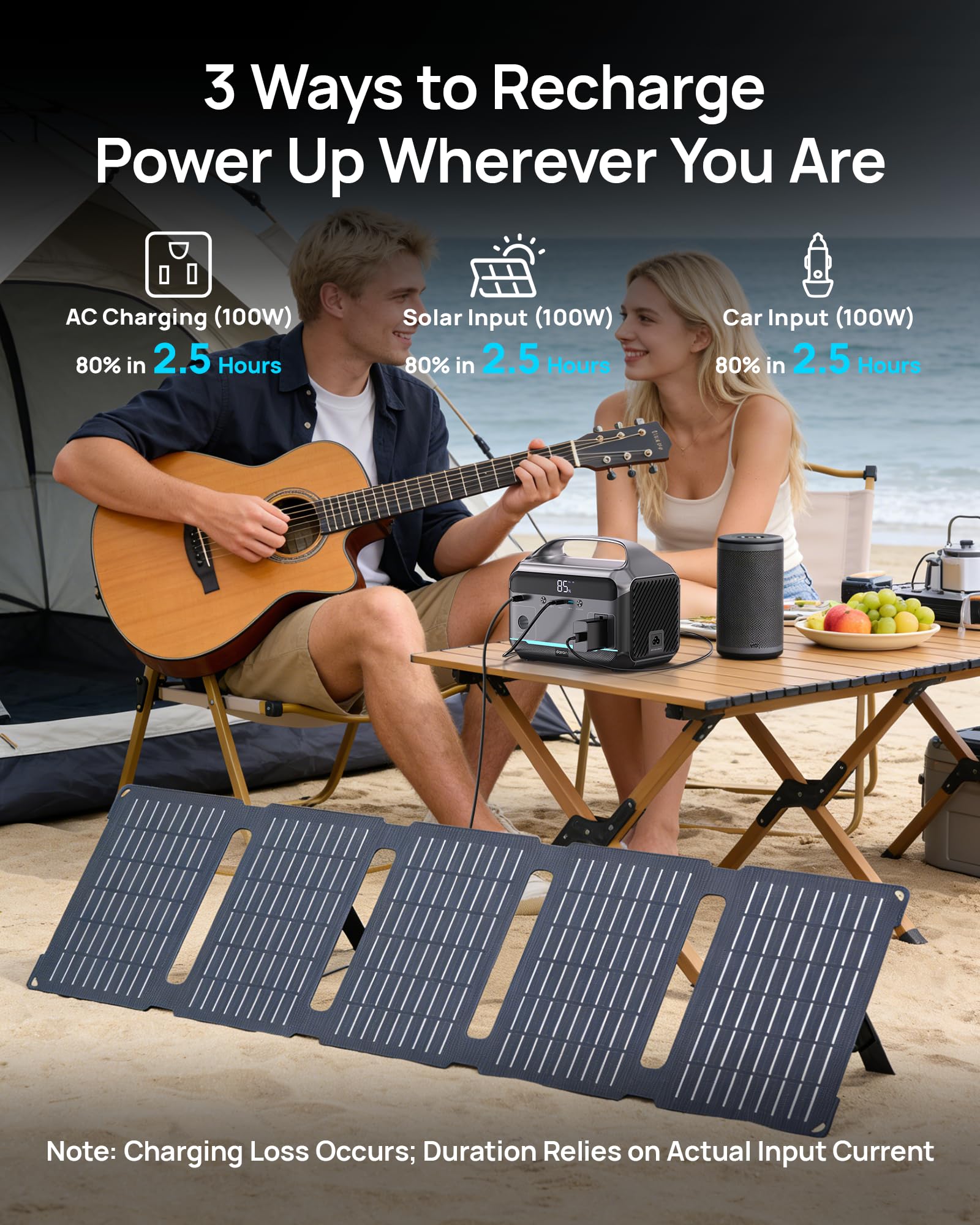 DARAN Portable Power Station with 60W Solar Panel Included, 288Wh LiFePO4 Battery, 350W (600W Peak), 7-Port Design, 2.1Hrs Fast Charing Solar Generators for Home, Outdoor Camping: Advanced Gray