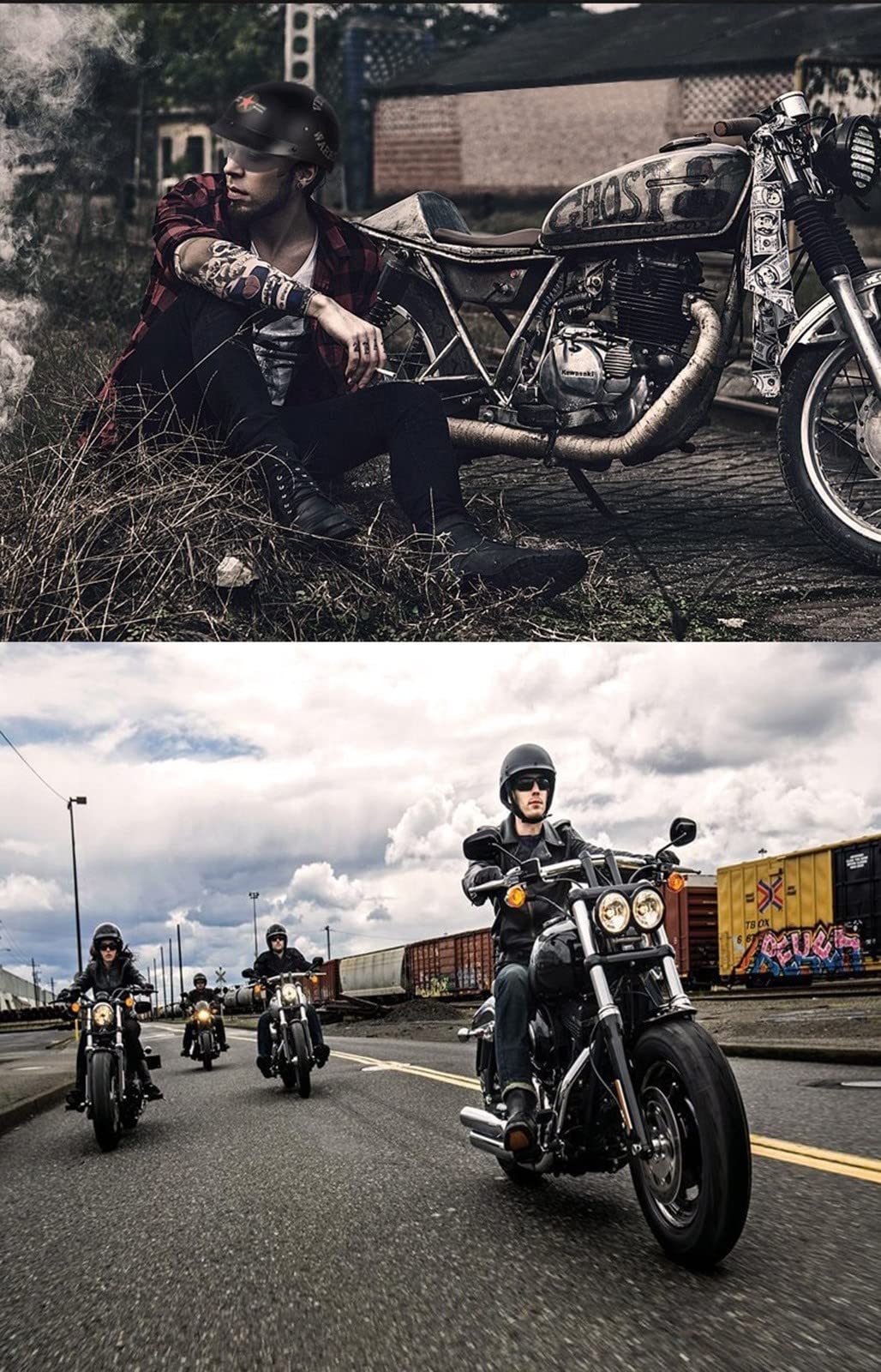 HZIH Portatile Jet Casco Scodella ECE Omologato Retrò Motociclo Aperto Faccia per Donna Uomo Scooter con Visiera Sole a Scomparsa B, L=59-60cm