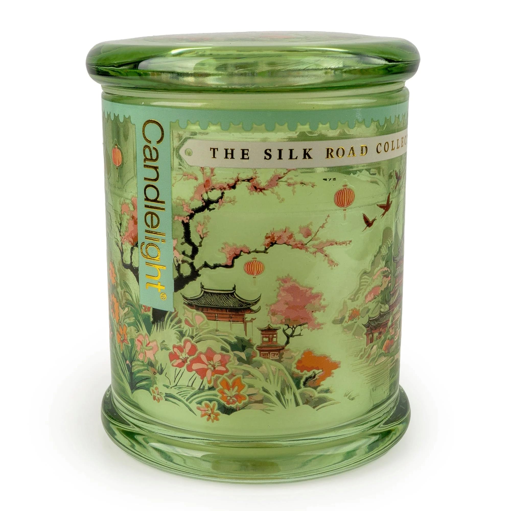 Candlelight Green Large Glass Lidded Jar Candle Chengdu Sakura Blossom