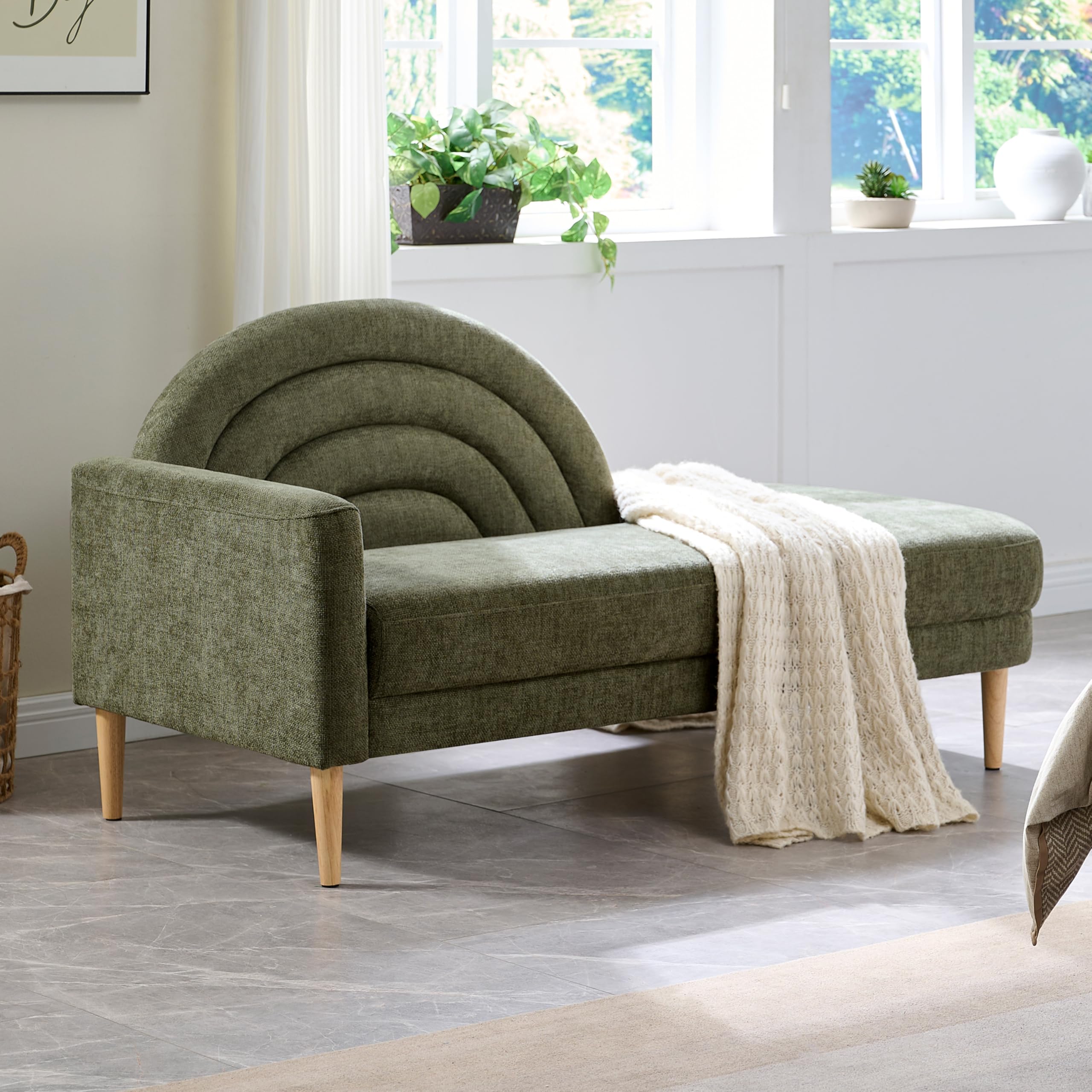 31.5" Chaise Lounge Chair Indoor with Right Armrest, Upholstered Furniture Linen Sofa Bed, Modern Sleeper Couch, Recliner Chair Lounge Sofa for