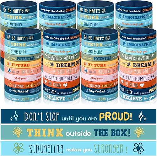 120 pulseras de silicona motivacionales para niños, con cita motivacional, pulseras de goma, pulseras de silicona inspiradoras para mujeres,