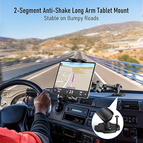 Miniatura 2 de Soporte de aluminio resistente para tableta, tablero de instrumentos para camión, vehículo, escritorio, pared, soporte ajustable de 360 para iPad de