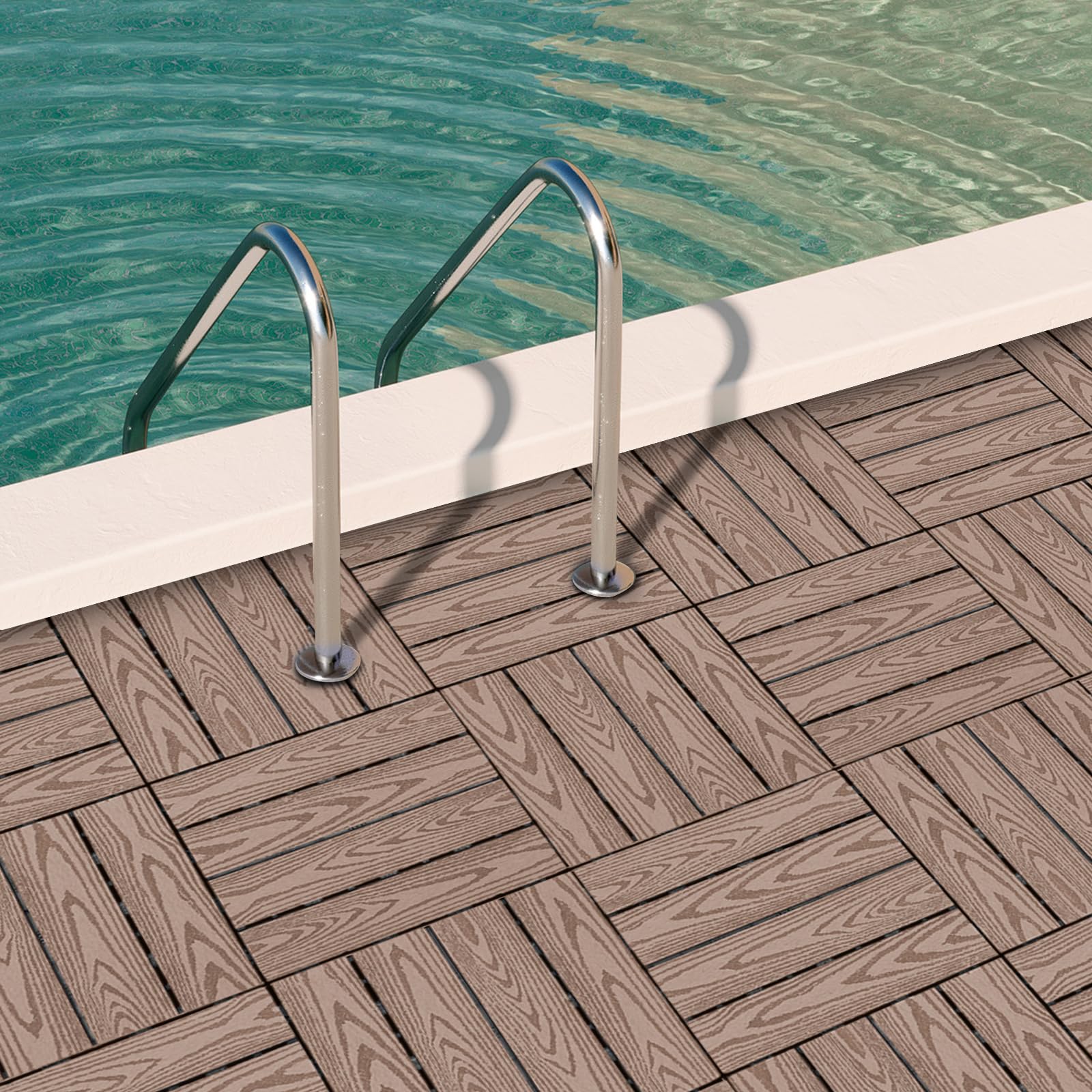 WPC Decking Tiles 30x30 cm 22 Pack Coffee Wood Grain 20mm Thick Interlockin
