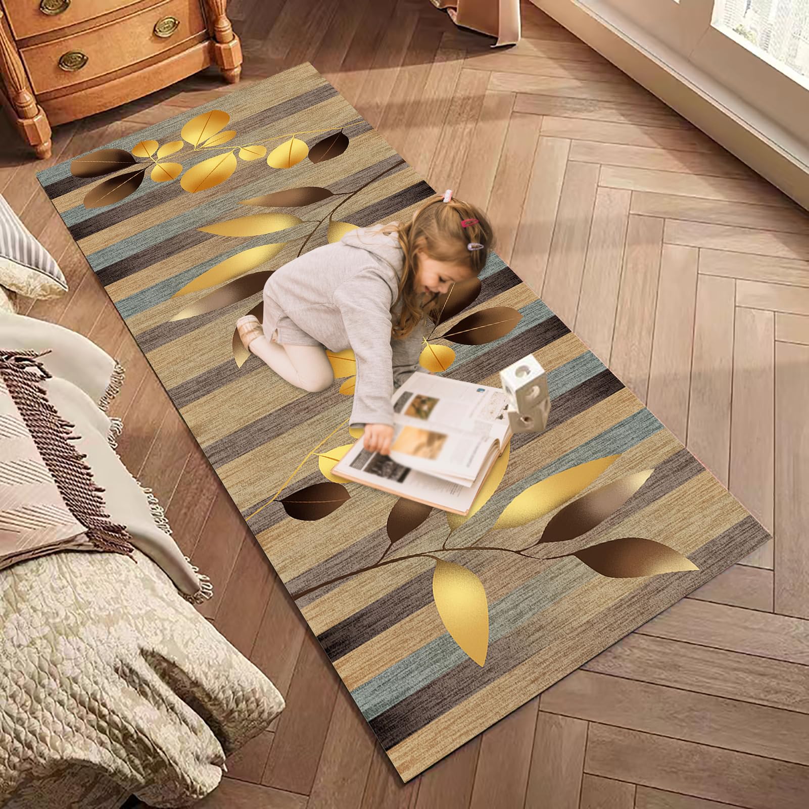 Flur Teppich Läufer Lang waschbar Küchenläufer rutschfest Läufer Teppich Flur 60 x 300 cm Eingangsteppich Küche Teppich Küchenmatte kurzflor Flurteppich Läufer Flur für Schlafzimmer, Wohnzimmer