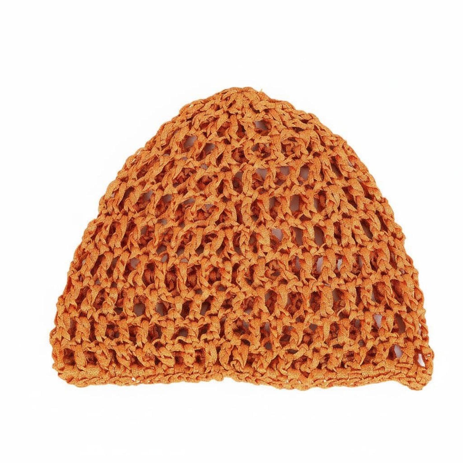 secret desire Hollow Out Knit Cap Breathable Hollow Out Head Cap Fit Mesh Skullcap for Women, Men, Casual Wear, Sleeping, Food Service Ginger Multicolour-picture-11