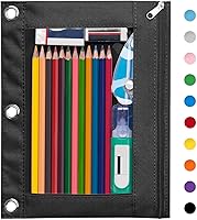 Vista 23 de Forvencer Estuche para lápices de 3 anillas, estuche transparente con cremallera suave, bolsa de lápices de gran capacidad con 3 ojales reforzados