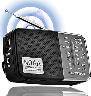 NOAA Weather Radio SilvaBRYSON, Emergency AM/FM Battery Operated Handheld Radio with Speaker and Best Reception for Hurricane, Home, Running. Convenient Headphone Jack, Operated by 2AA Battery.