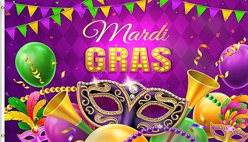 FLCHWY Bandera de Mardi Gras con la frase "Happy Carnival", bandera de celebración de carnaval de New Orleans Mardigras, fiesta de vacaciones,