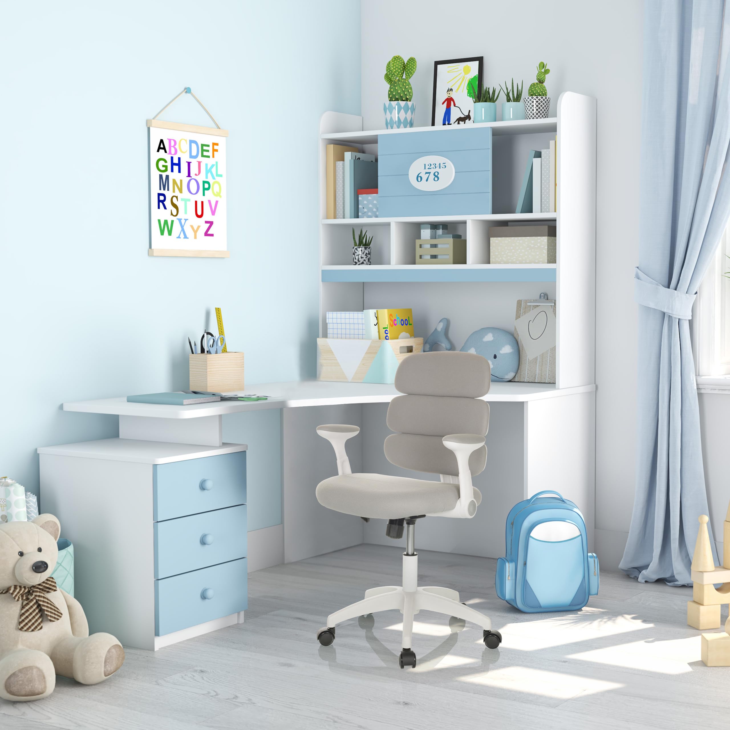 hjh OFFICE Silla de Escritorio Kid ERGOLINO W Silla giratoria Infantil con Respaldo ergonómico, Gris, 736428