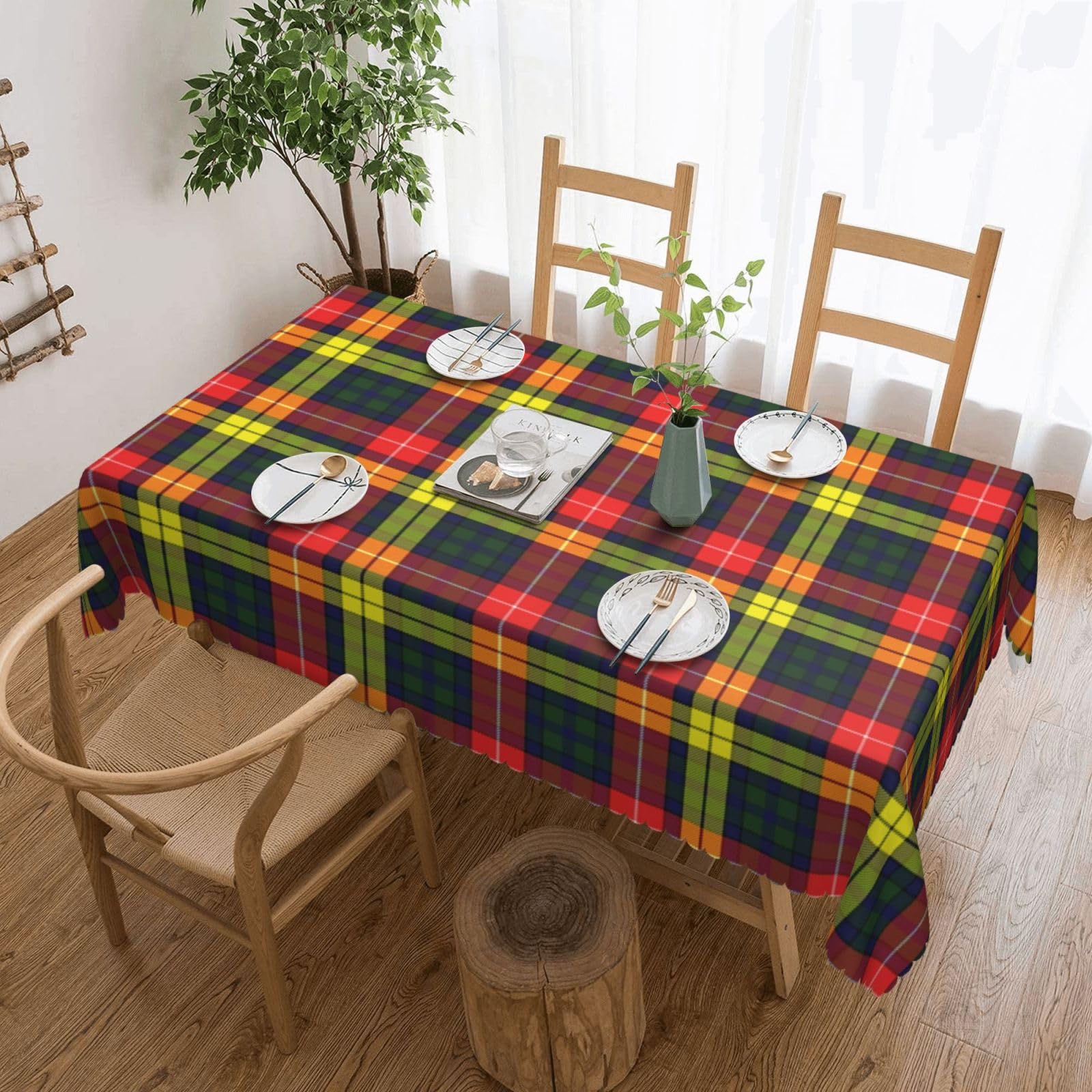 Yssammns Rectangle Table Cloth, Scottish Clan Buchanan Modern Tartan Plaid Resistant Washable Tablecloth Decorative Table Cover for Dining, Indoor and