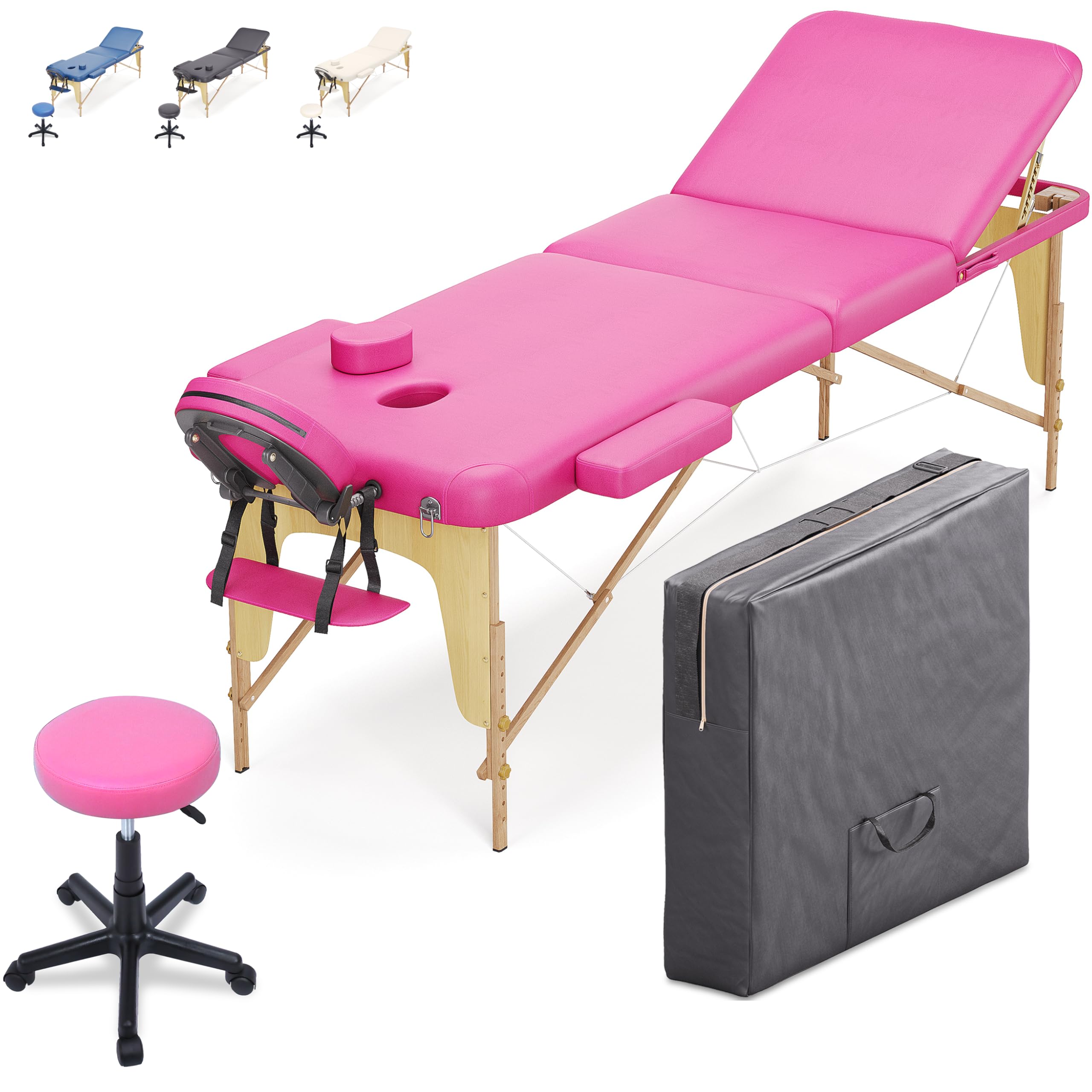 Beltom® Mobile Massagetisch Massageliege Massagebank 3 zonen klappbar + Kosmetik hocker - Pink