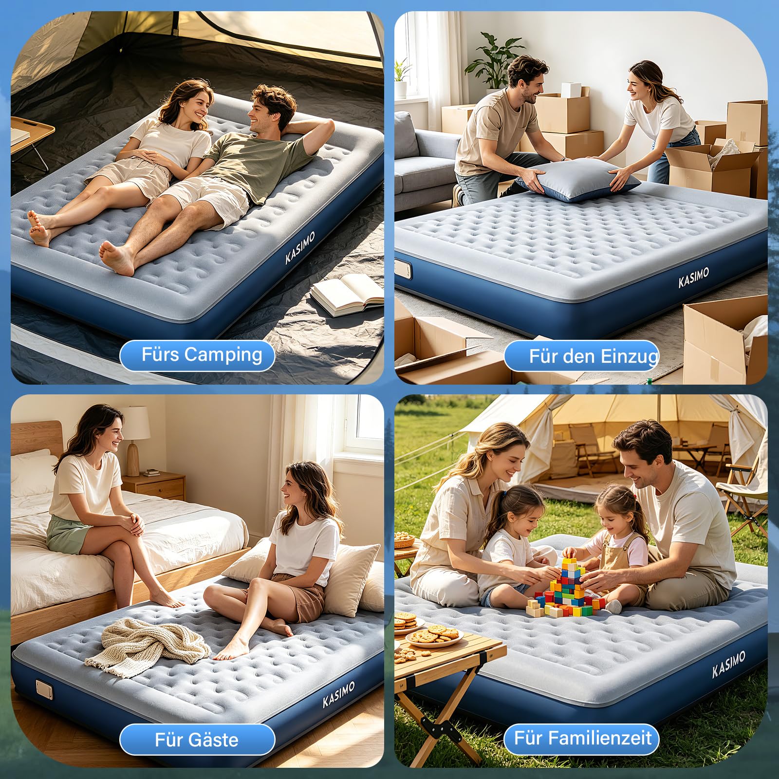 KASIMO TPU Luftmatratze selbstaufblasend, Luftbett 2 Personen, Gästebett mit integrierter Elektrischer Pumpe, aufblasbare matratze mit Kissen, luftmatratze 190x150x22cm für Gäste zu Hause und Camping