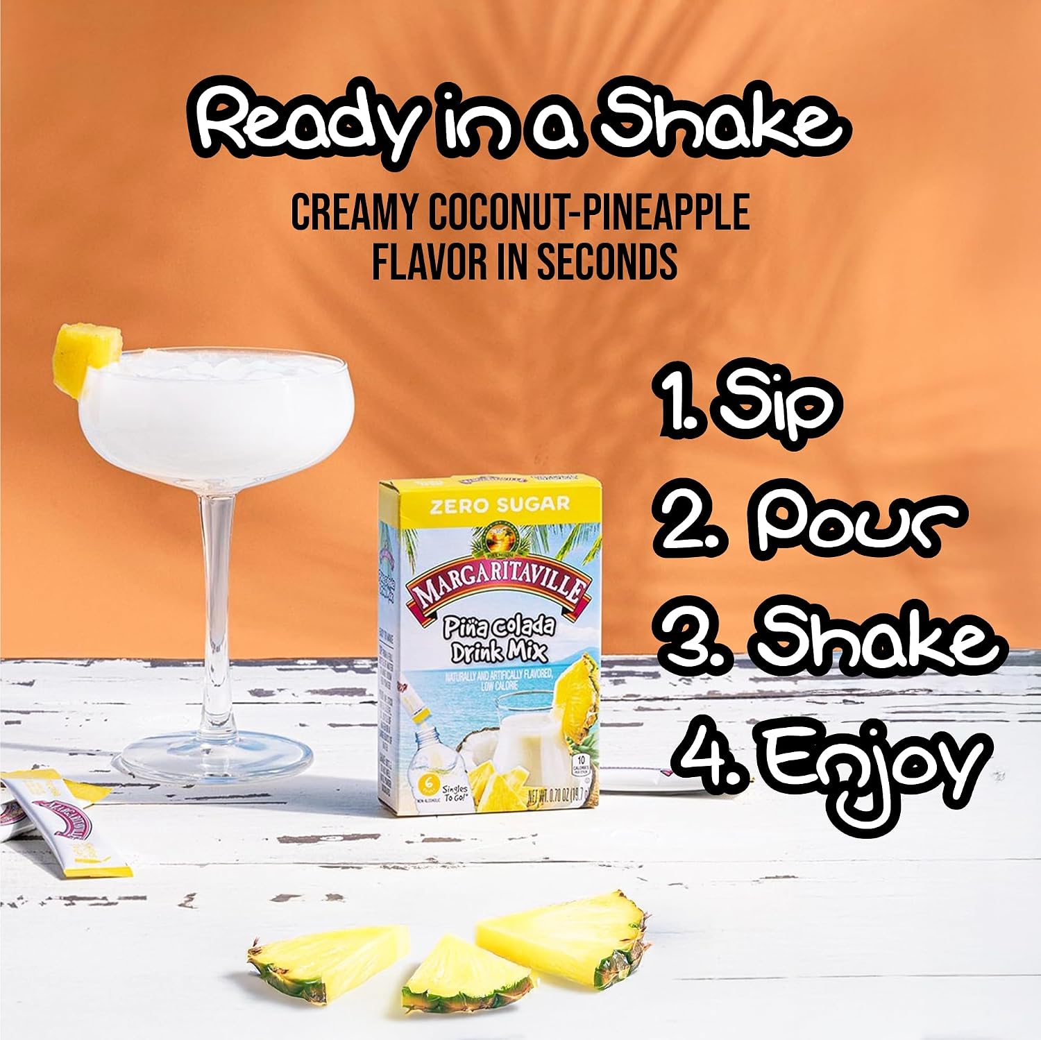 Margaritaville Singles To Go Water Drink Mix - Pina Colada Flavored, Non-Alcoholic Powder Sticks 6 CT, 0.70 Ounce (Pack of 4) image 5