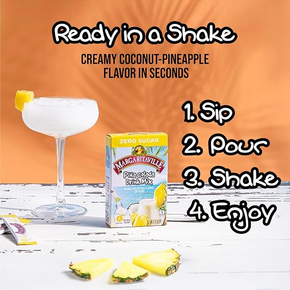 Margaritaville Singles To Go Water Drink Mix - Pina Colada Flavored, Non-Alcoholic Powder Sticks 6 CT, 0.70 Ounce (Pack of 4)