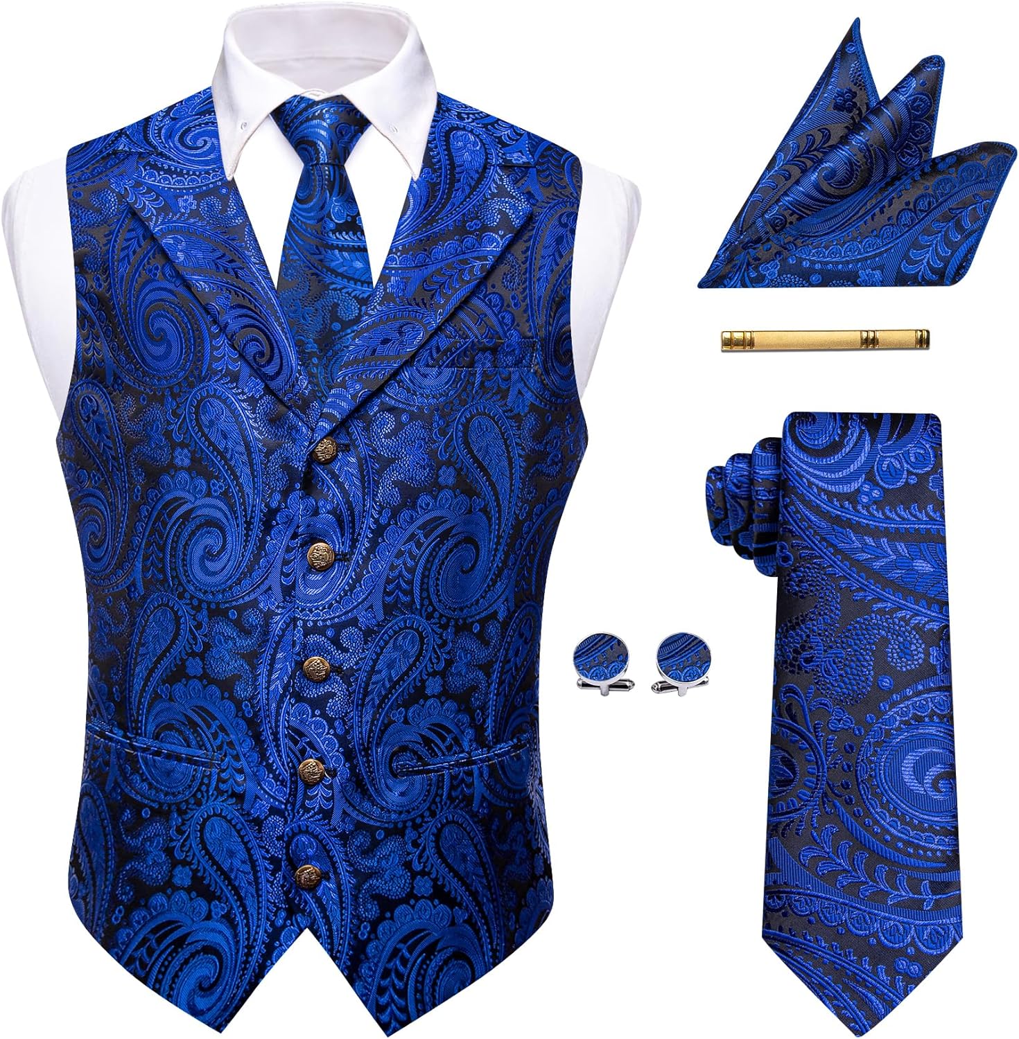 YourTies Mens Victorian Vest Tie Set Silk Paisley Suit Vests Formal Waistcoat Gothic Steampunk Vest with Notched Lapels