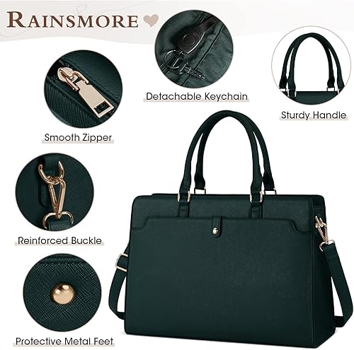 Miniatura 2 de RAINSMORE Bolsa de mano para laptop de 15.6 pulgadas para mujer, bolsa de trabajo de cuero, impermeable, maletín para mujer, oficina, negocios,