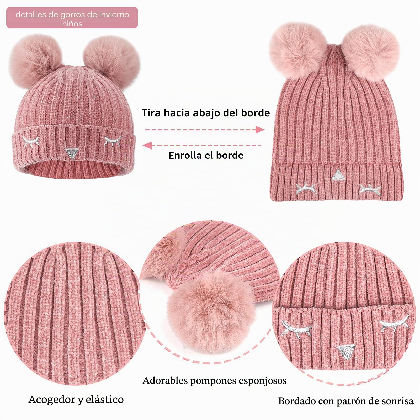 Bequemer Laden Niños Invierno Gorro Termicos Guantes Tactiles Bufanda Conjunto con Gorra Pompón Forro Polar Regalo Niñas Niños 3-10