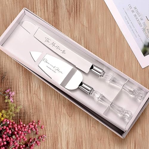 Miniatura 18 de AW BRIDAL Juego de 4 piezas de corte de pasteles para boda con tenedores, acero inoxidable grabado para tartas de boda, cuchillo, pastel, servidor