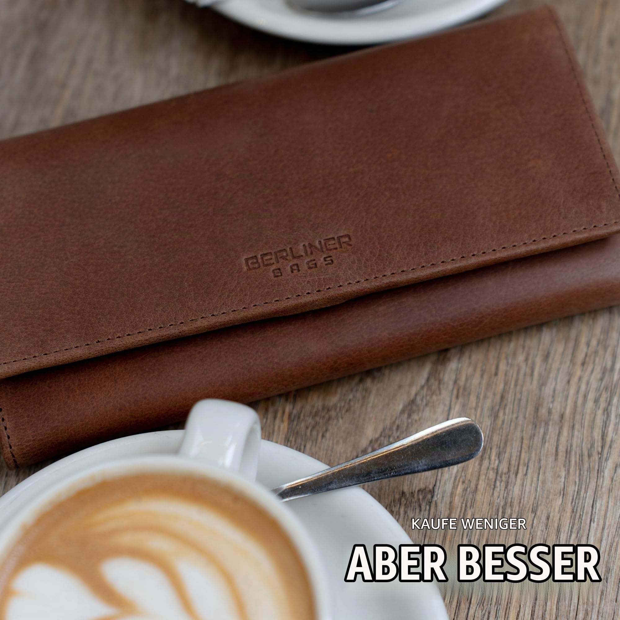 Berliner Bags Vintage Geldbörse Iris, Großes Portemonnaie aus Leder, Elegante Geldbeutel mit Mehreren Kartenfächern, RFID-Schutz & Druckknopf für Damen – Braun