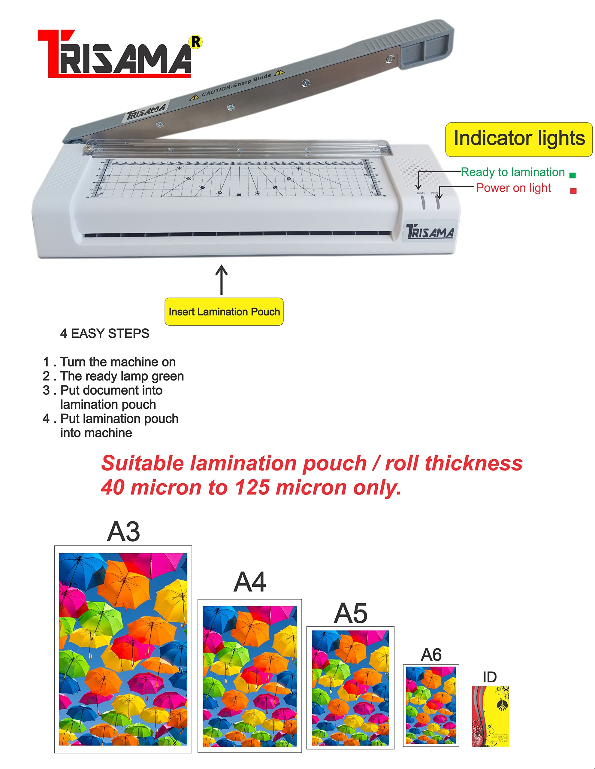 TRISAMA Lamination Machine Laminator A3,A4 Multifunction (Laminator, Paper Cutter) 12 inch for Hot and Cold Lamination 1