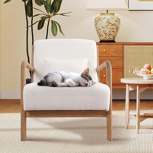 Miniatura 8 de ANJ Silla decorativa moderna de mediados de siglo, sillón de lectura de una sola tela con marco de madera maciza, sillas de brazo de fácil montaje