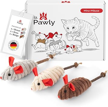 ST.PAWLY® Minz-Mäuse - Katzenspielzeug - Katze Maus - Selbstbeschäftigung - Spielzeugmäuse für Katzen, Katzenminze - Matatabi Stick - Katzenspielzeug Natur