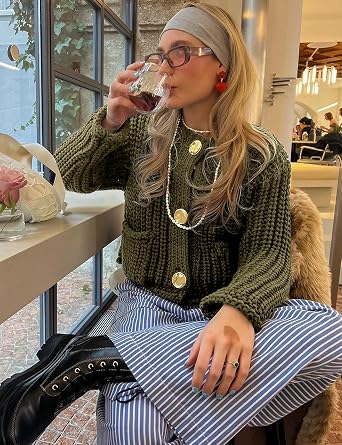 Arssm Womens Cropped Cardigan Sweaters Chunky Open Front Button Down Knit Sweater Long Sleeve Loose Cardigan Outerwear