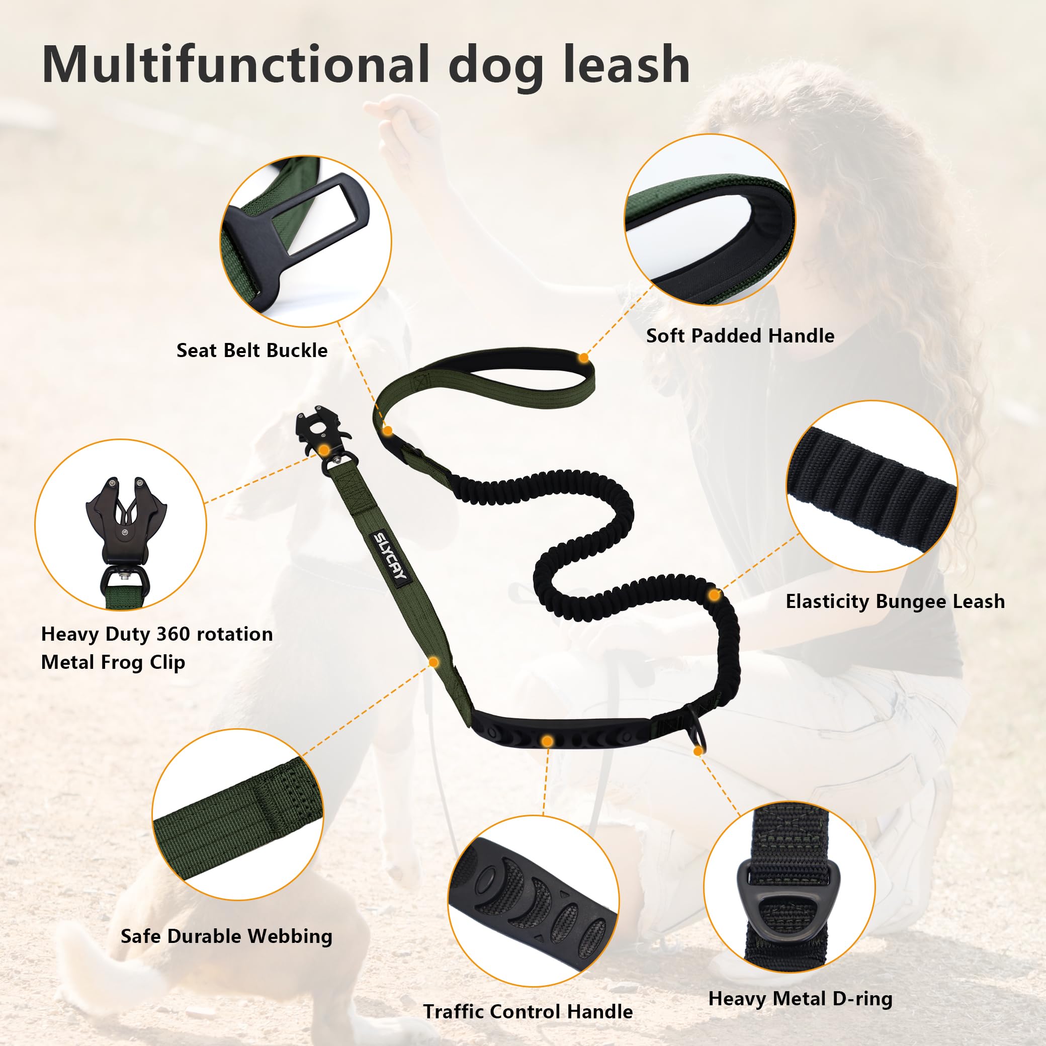 Taktische Hundeleine Für Große Hunde – Bungee-Leine Mit Reflektierendem Band & Gepolstertem Griff | 1,2–1,8 M Verstellbar | Robuster Aluminium-Clip
