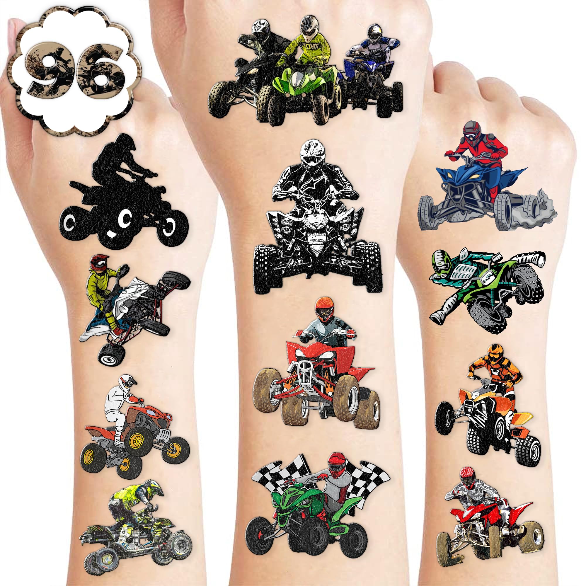 100 PCS Four Wheeler ATV Quad Bike Birthday Party Decorations Favors Supplies Temporary Tattoos Decor Boys Motocross Race Car Stickers For Boys Man Girls Gift School Prizes Rewards