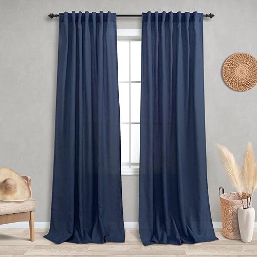 KOUFALL Juego de 2 cortinas de ventana de color azul marino para sala de estar de 84 pulgadas de largo, cortinas semitransparentes con bolsillo para KOUFALL Juego de 2 cortinas de ventana de color azul marino para sala de estar de 84 pulgadas de largo, cortinas semitransparentes con bolsillo para