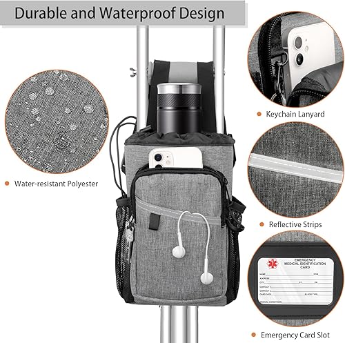 Miniatura 2 de Bolsa para muletas, bolsa resistente al agua con cremallera de alta calidad con soporte para bebidas, bolsa ligera de almacenamiento para muletas