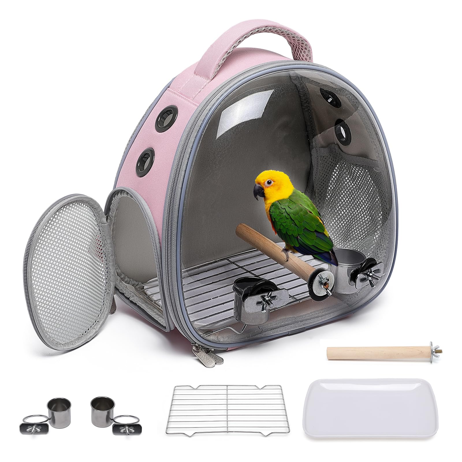 Ioview Portable Travel pet Backpack Carrier Hamster Bag Guinea Pig Bird Small Dog cat Turtle Carrier Rabbit Cage Squirrel Bearded Dragon Breathable Hangbag (Pink+Accessories)